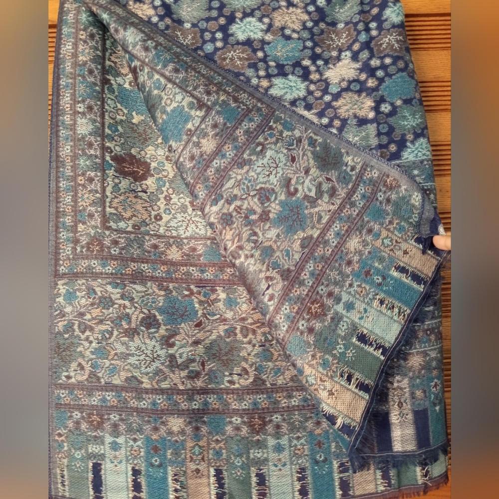 Hues of blue,green & brown Pashmina scarf-Interchangable;worn both inside out